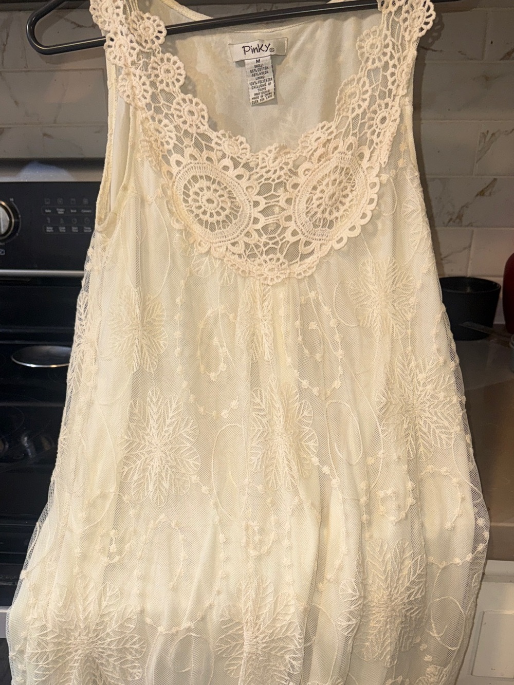 Pinky Cream Crochet Trim Tank Dress